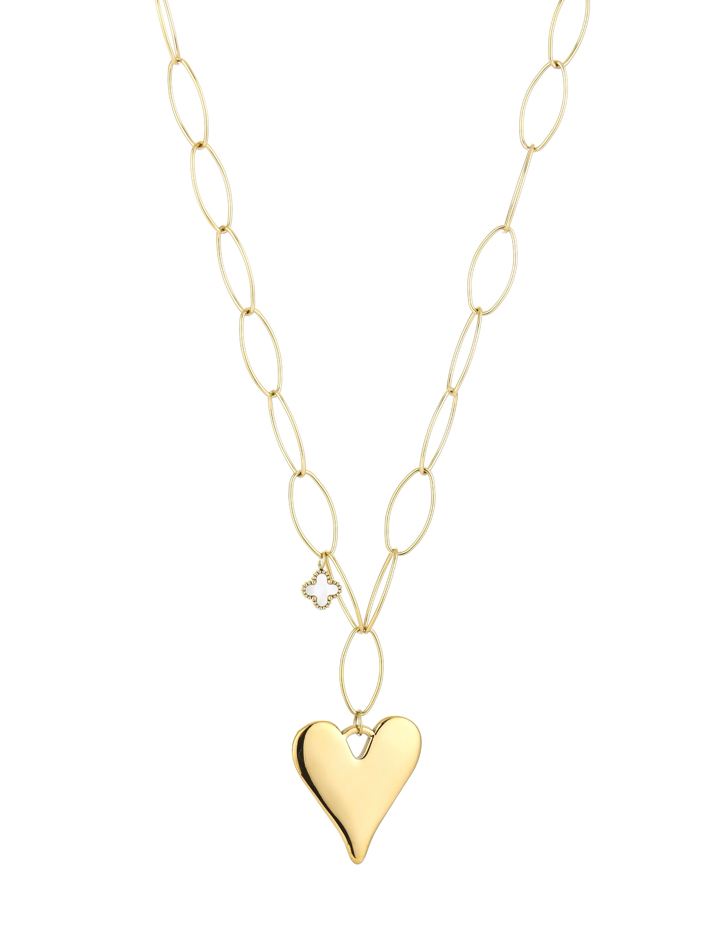 Heart Clover Ketting Lang | Goud